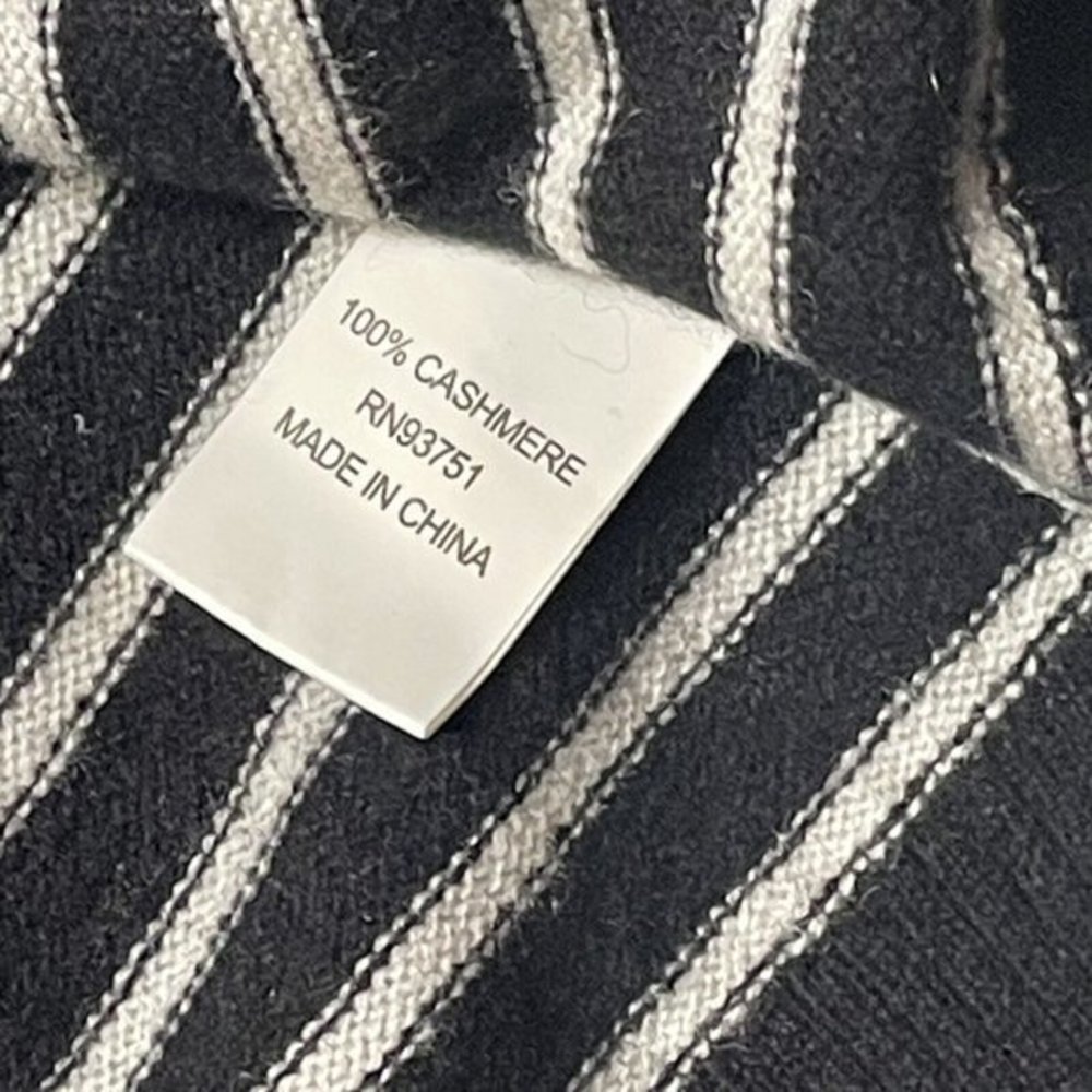 InCashmere Poncho Ruana Womens Sz S Sweater Wrap Black Striped 100% Cashmere - Picture 6 of 9